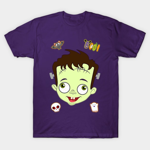 Spooky Cute Baby Frankenstein Halloween - Boo! T-Shirt by madrigenum